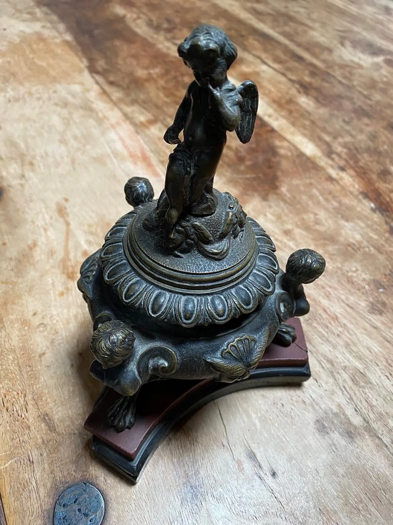 Calamaio in bronzo con base in marmo rosso, '700 1