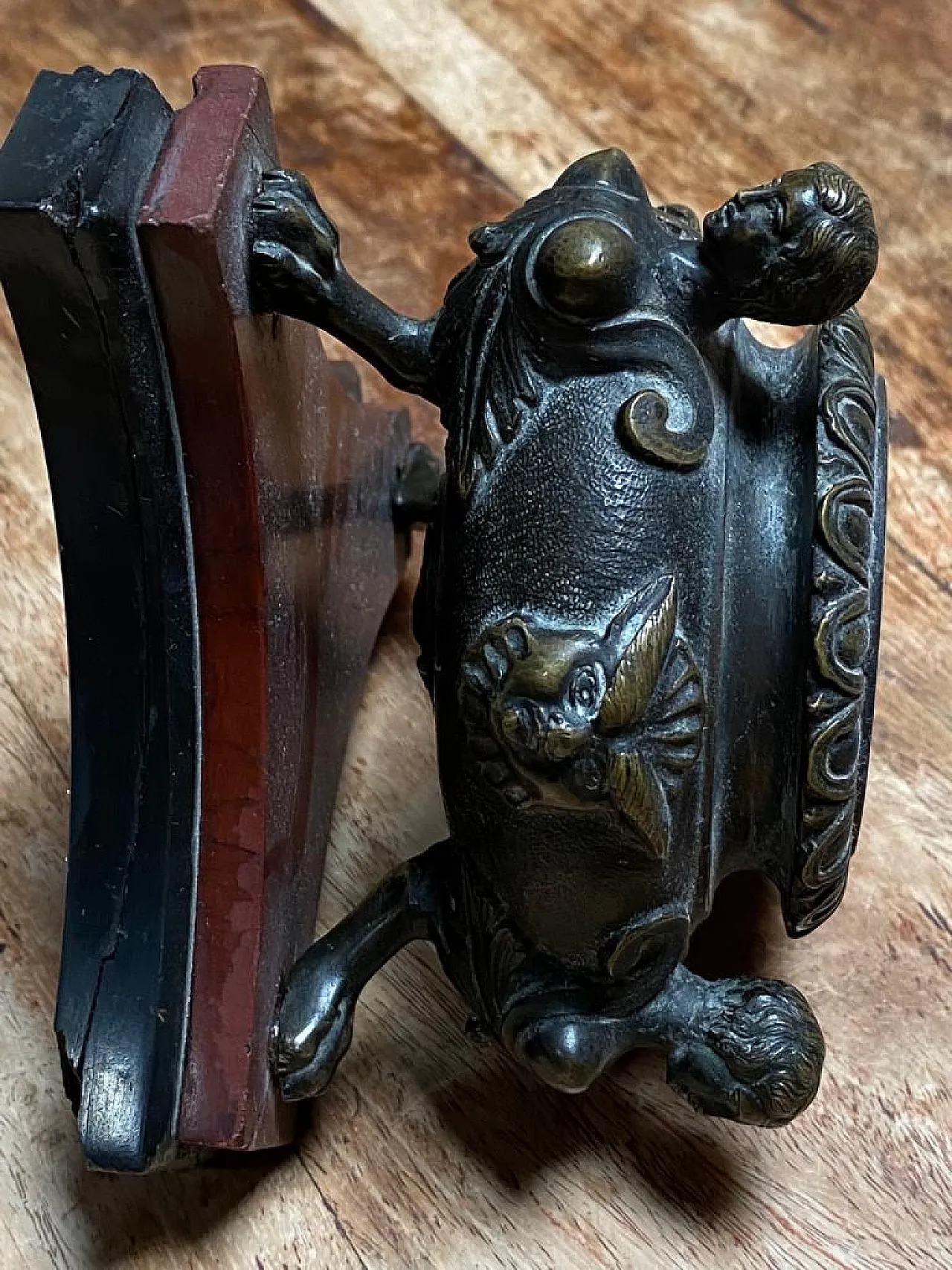 Calamaio in bronzo con base in marmo rosso, '700 4