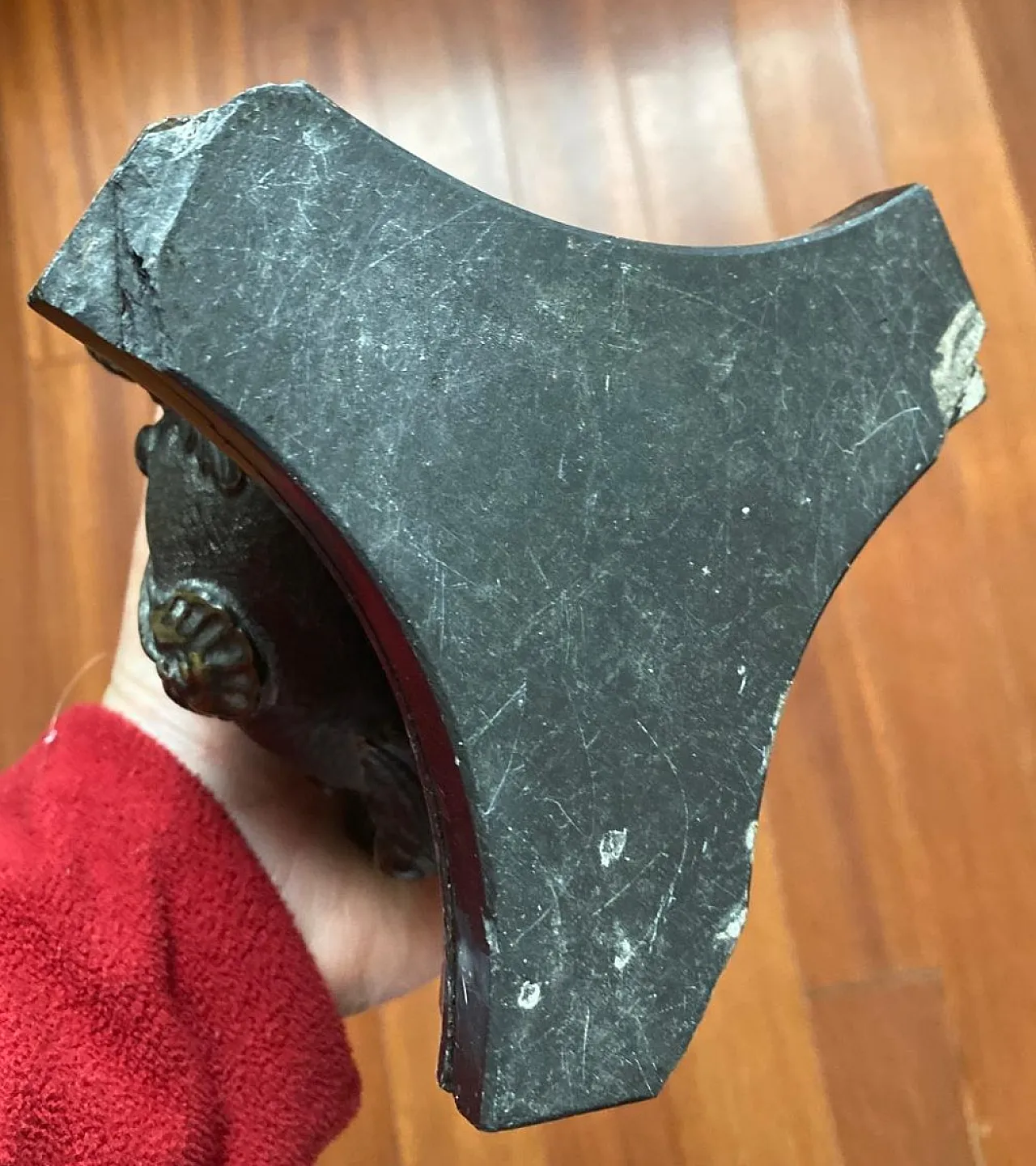 Calamaio in bronzo con base in marmo rosso, '700 6