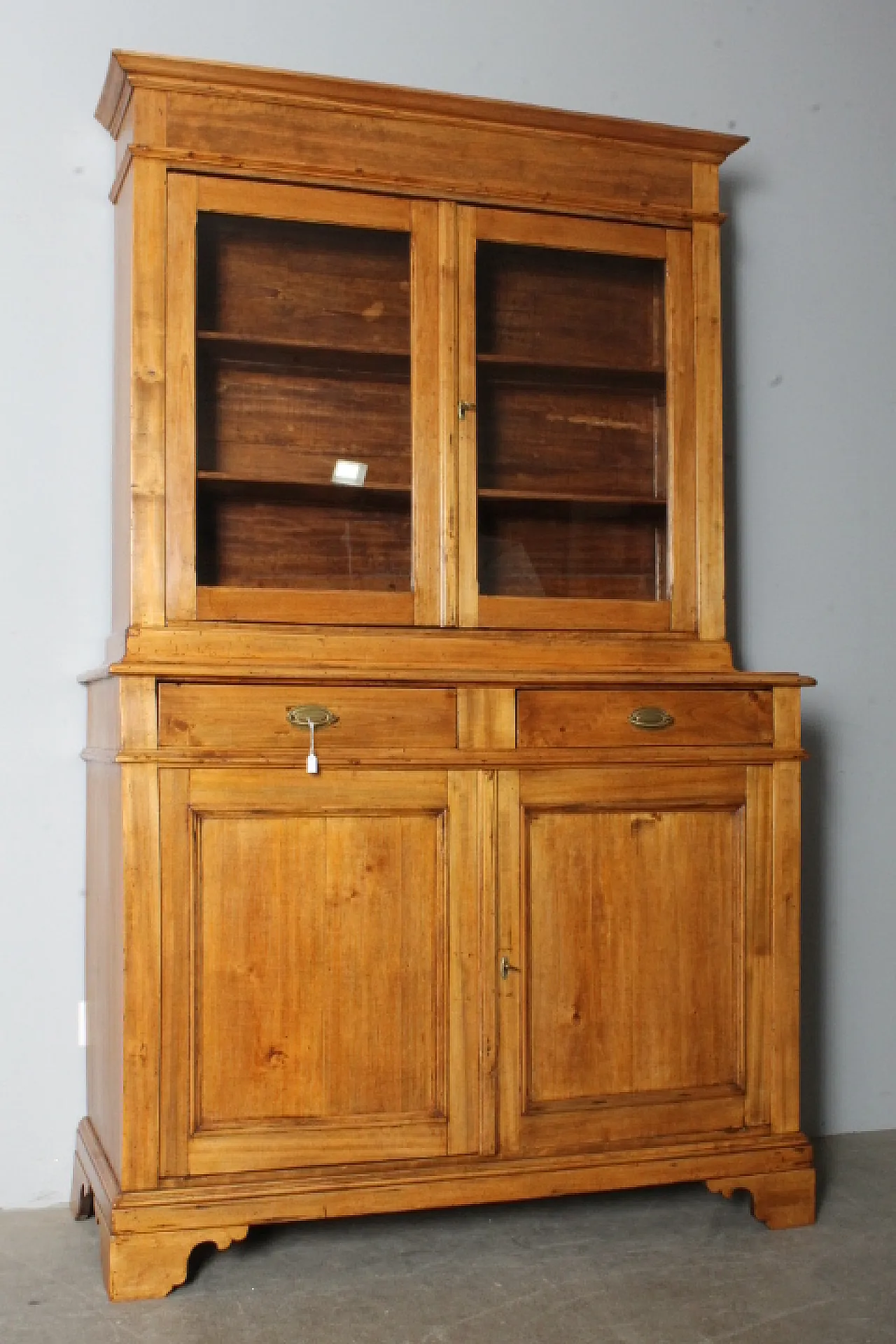 Antica credenza doppio corpo toscana pioppo massello XIX sec . restaur 1