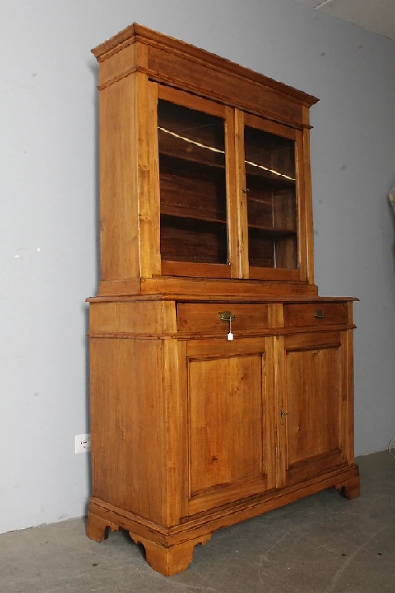 Antica credenza doppio corpo toscana pioppo massello XIX sec . restaur 3