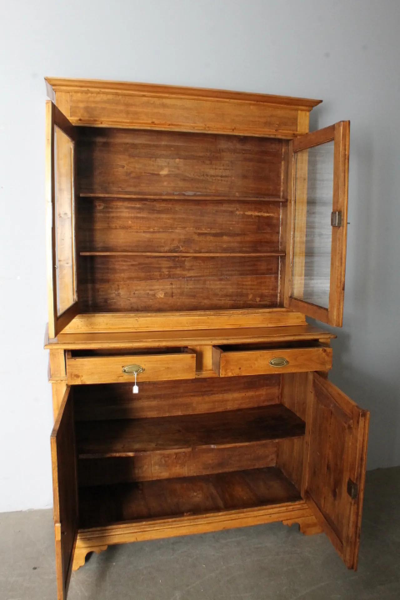 Antica credenza doppio corpo toscana pioppo massello XIX sec . restaur 5