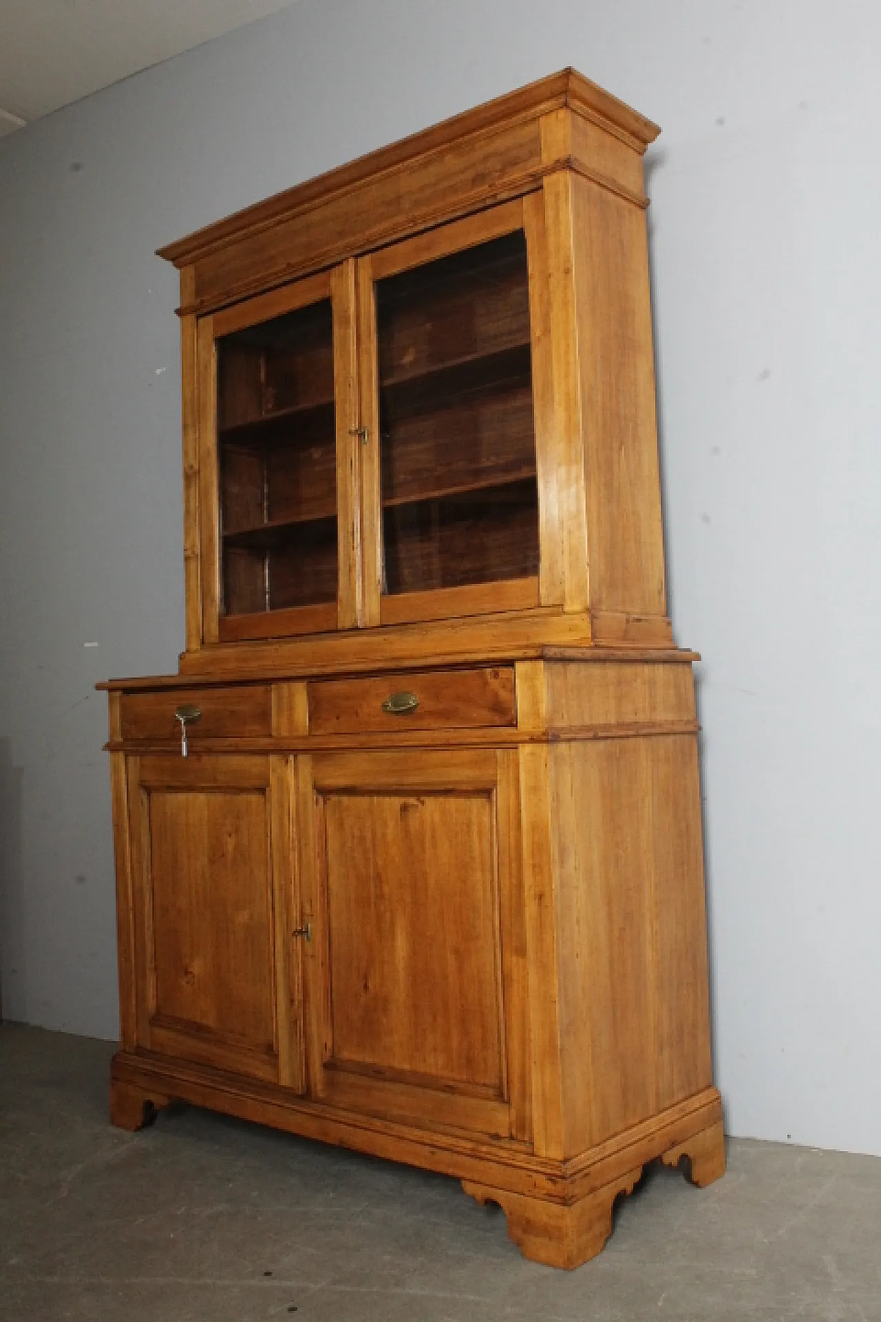 Antica credenza doppio corpo toscana pioppo massello XIX sec . restaur 8