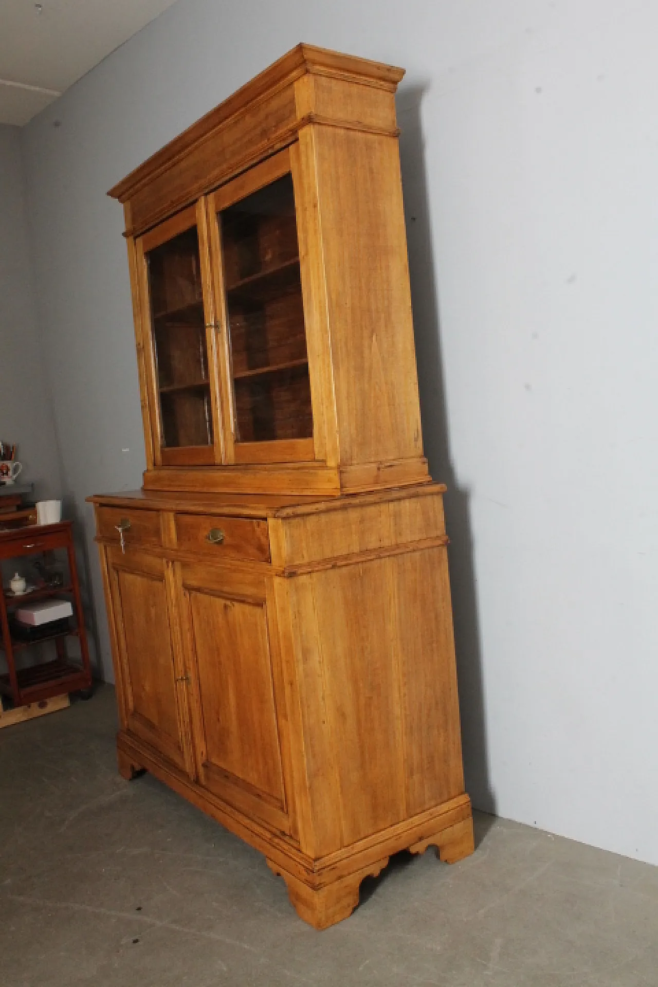 Antica credenza doppio corpo toscana pioppo massello XIX sec . restaur 10