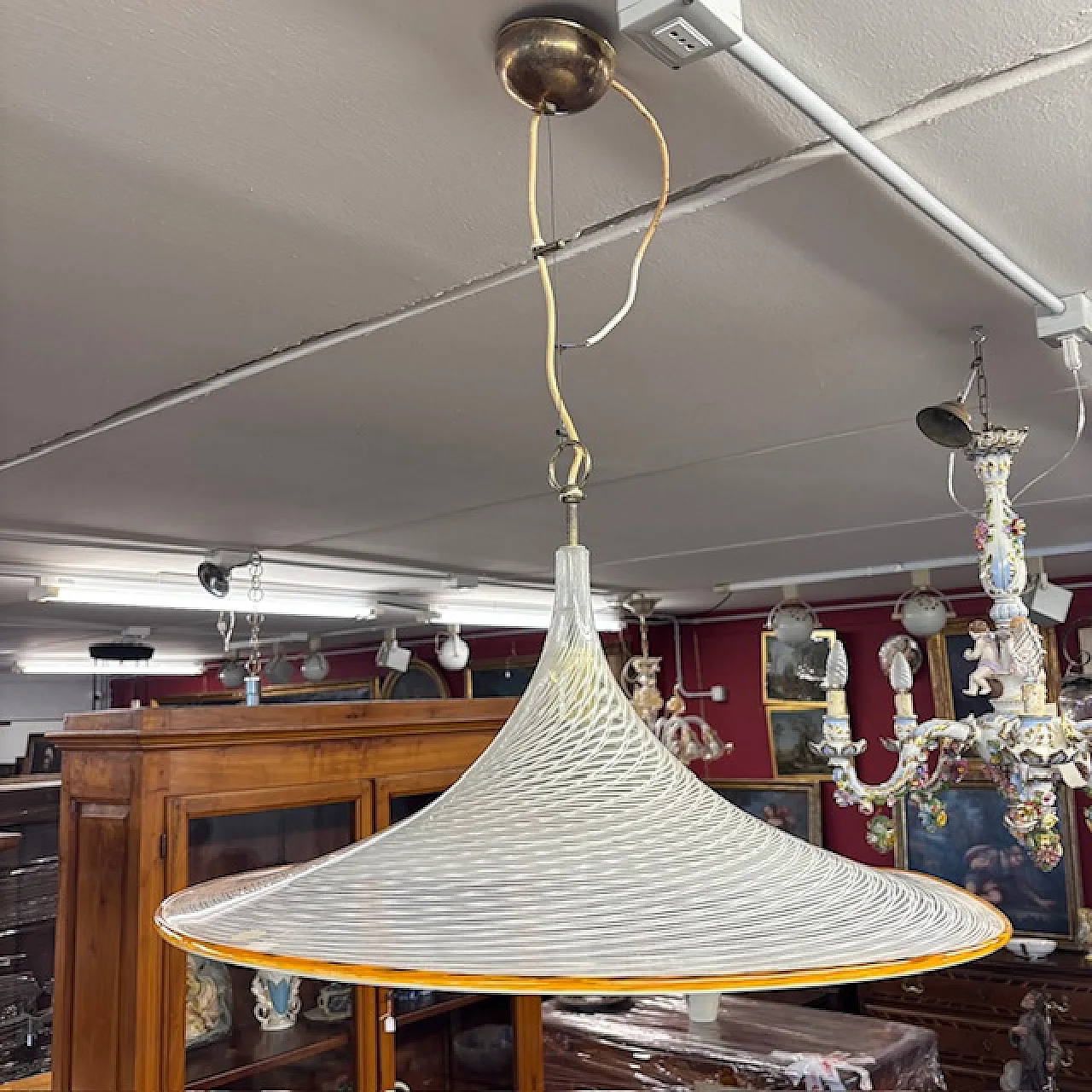 Lampadario Cappello di Strega di Venini in vetro di Murano, anni '70 1