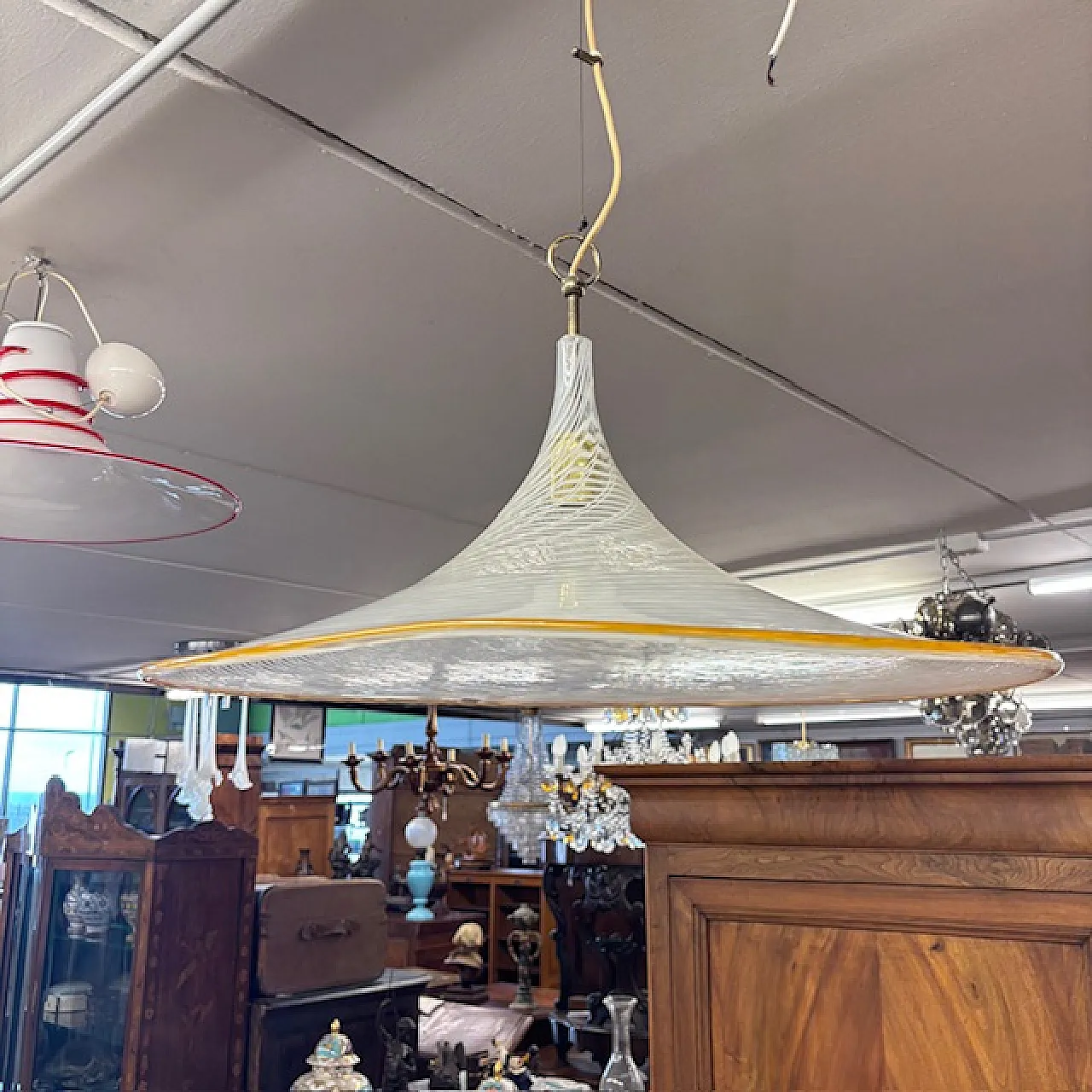 Lampadario Cappello di Strega di Venini in vetro di Murano, anni '70 9