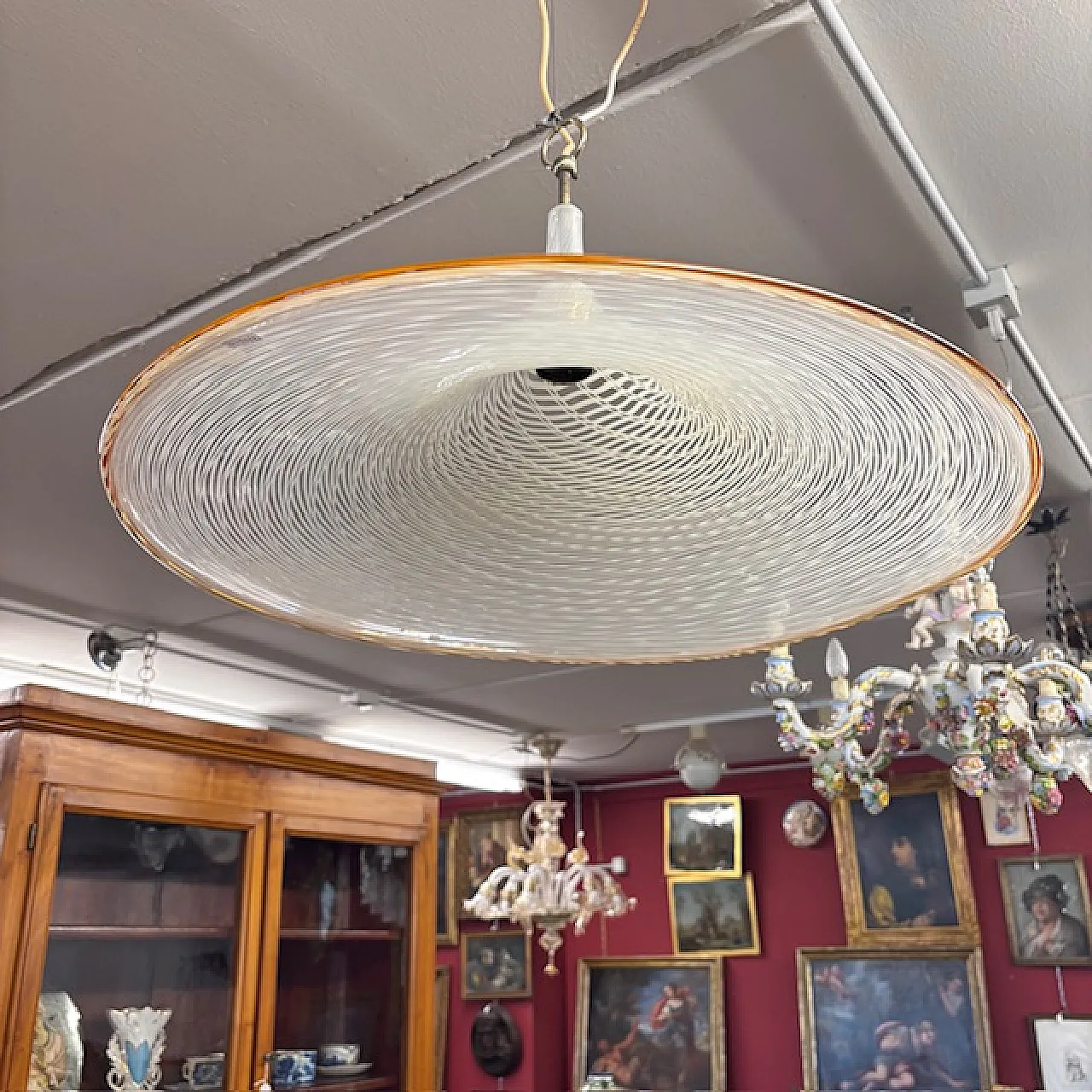 Lampadario Cappello di Strega di Venini in vetro di Murano, anni '70 11