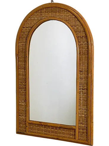 Arched mirror in wicker and bamboo, 1970s