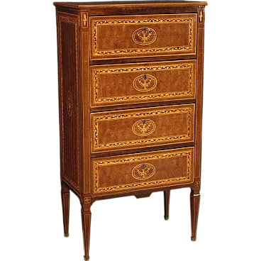 Inlaid drawer high chest in Louis XVI style, 20th century