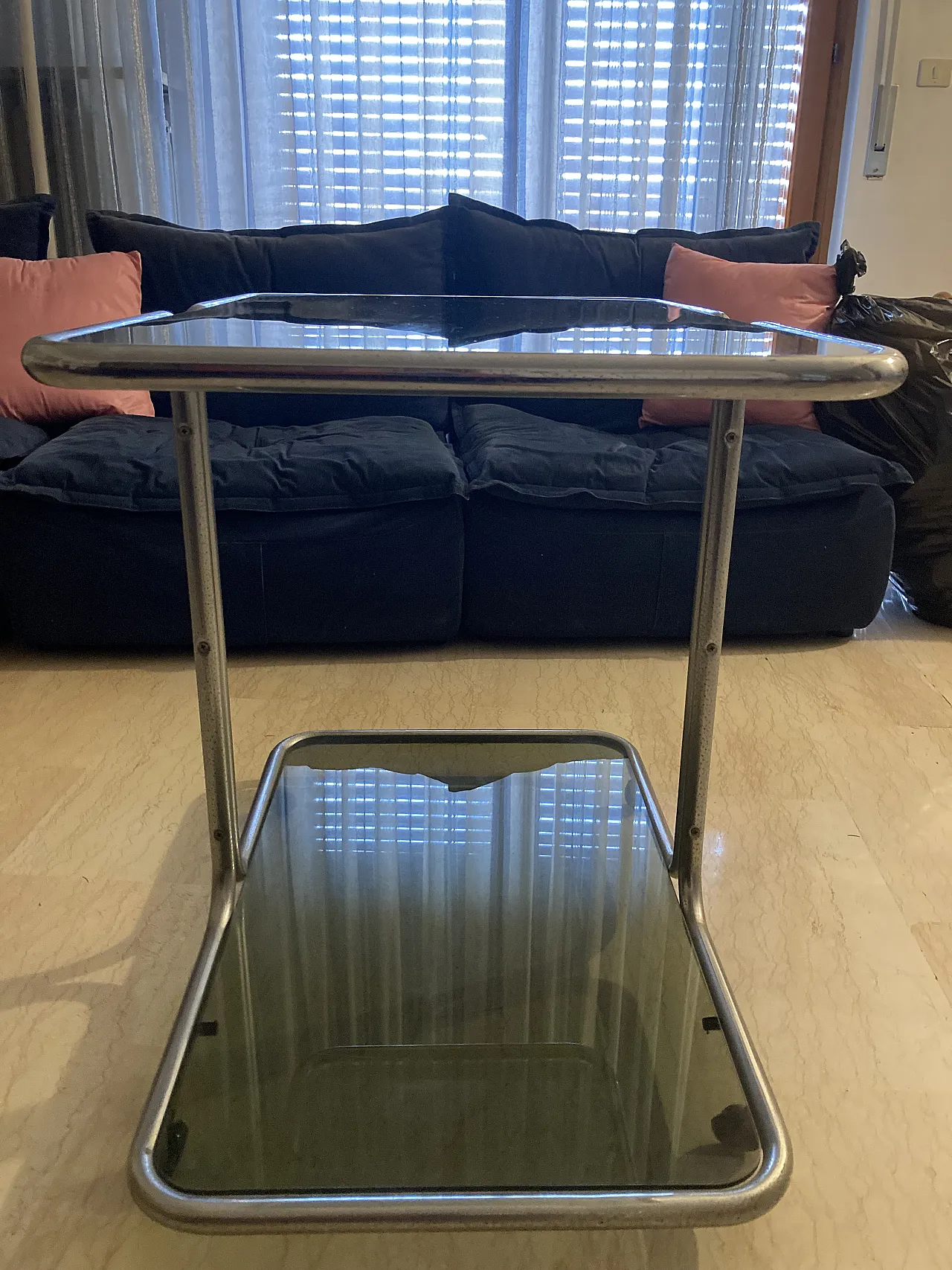 Chromed bar cart with double glass top, 1970s 2
