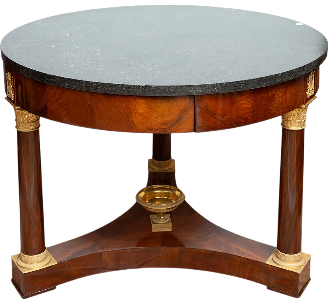 Tavolino Impero in piuma di mogano con piano in marmo nero, '800 8
