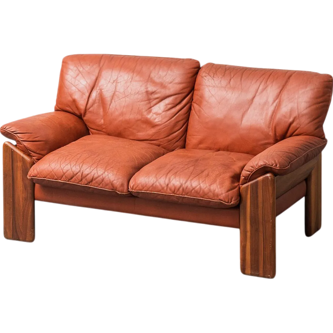 2 -seater sofa in leather and wood Mario Marenco for Mobilgirgi, 70s 13