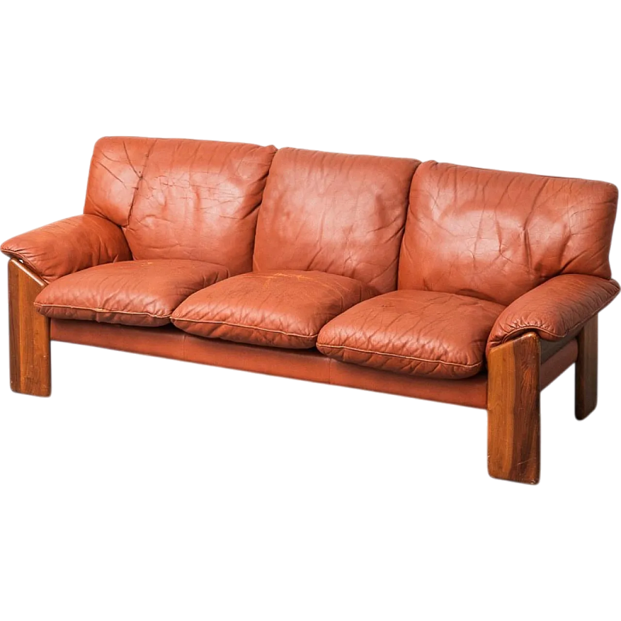 3 -seater sofa in leather and wood Mario Marenco for Mobilgirgi, 70s 14