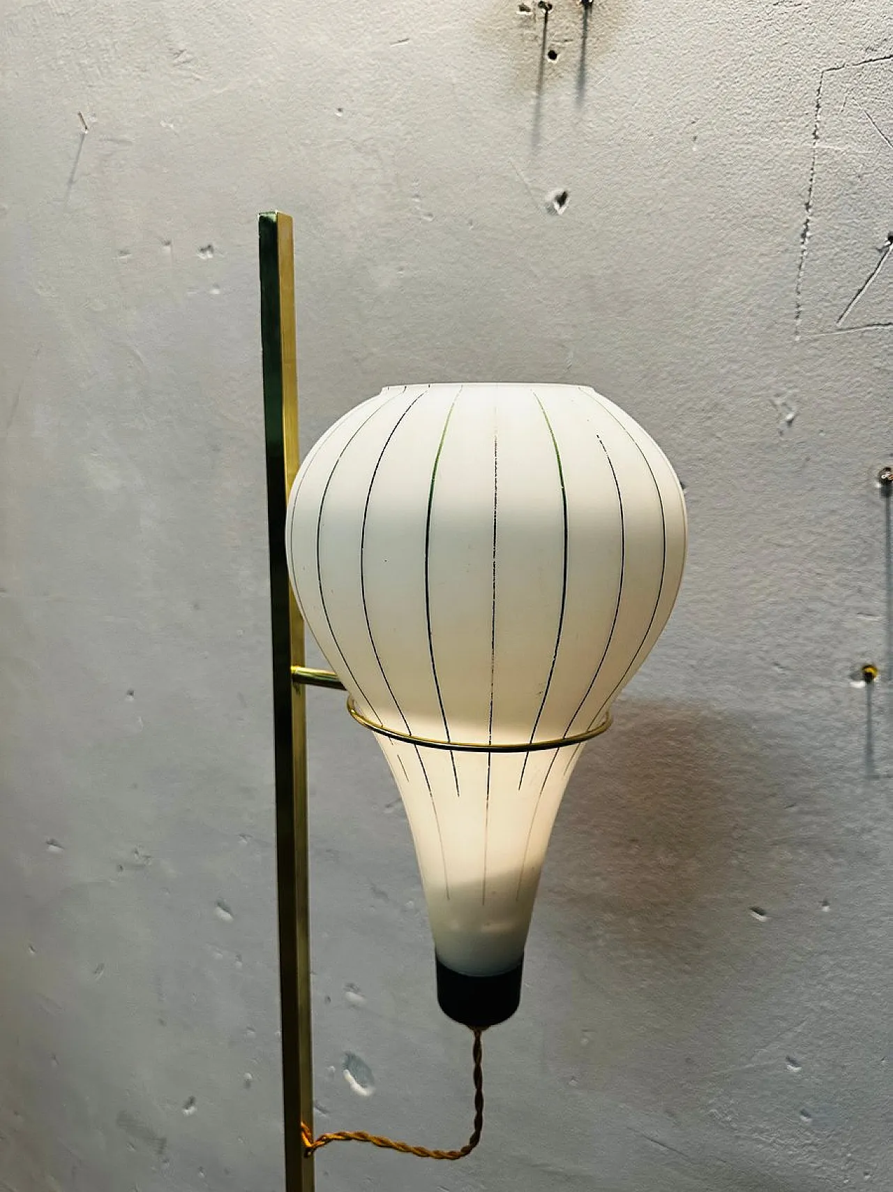 Floor Lamp in Opal Glass & Brass, 1960s 4