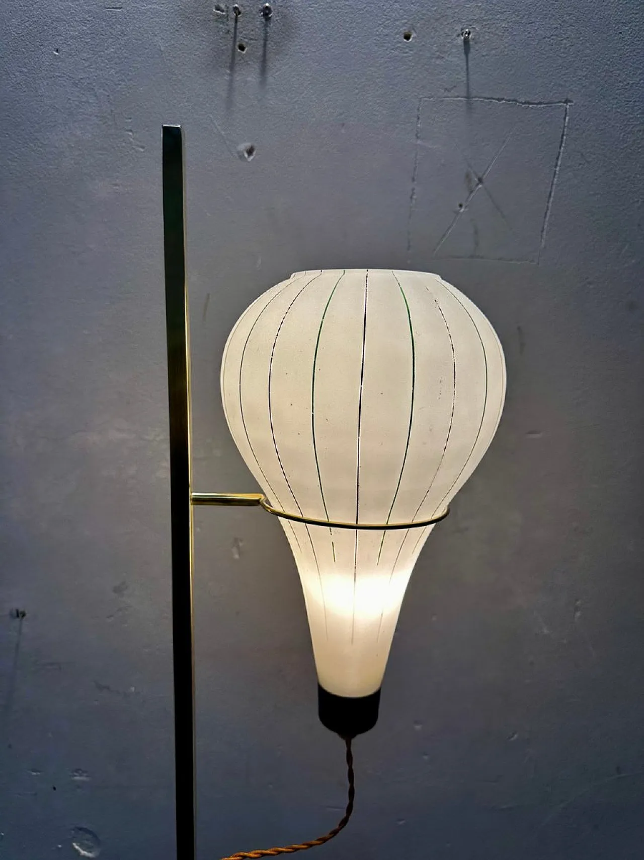 Floor Lamp in Opal Glass & Brass, 1960s 5