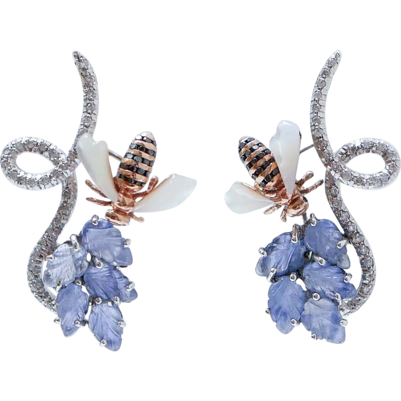 Orecchini oro, platino, zaffiri, pietre bianche, diamanti, anni '80 6