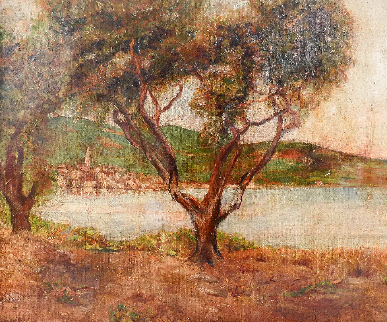 Paesaggio lacustre, olio su tela, '800 2