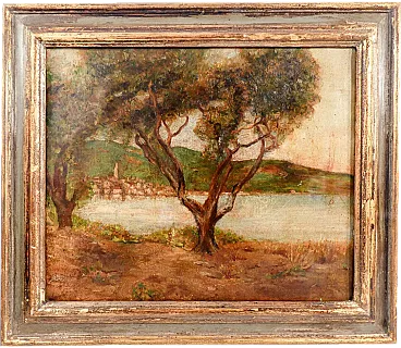 Paesaggio lacustre, olio su tela, '800