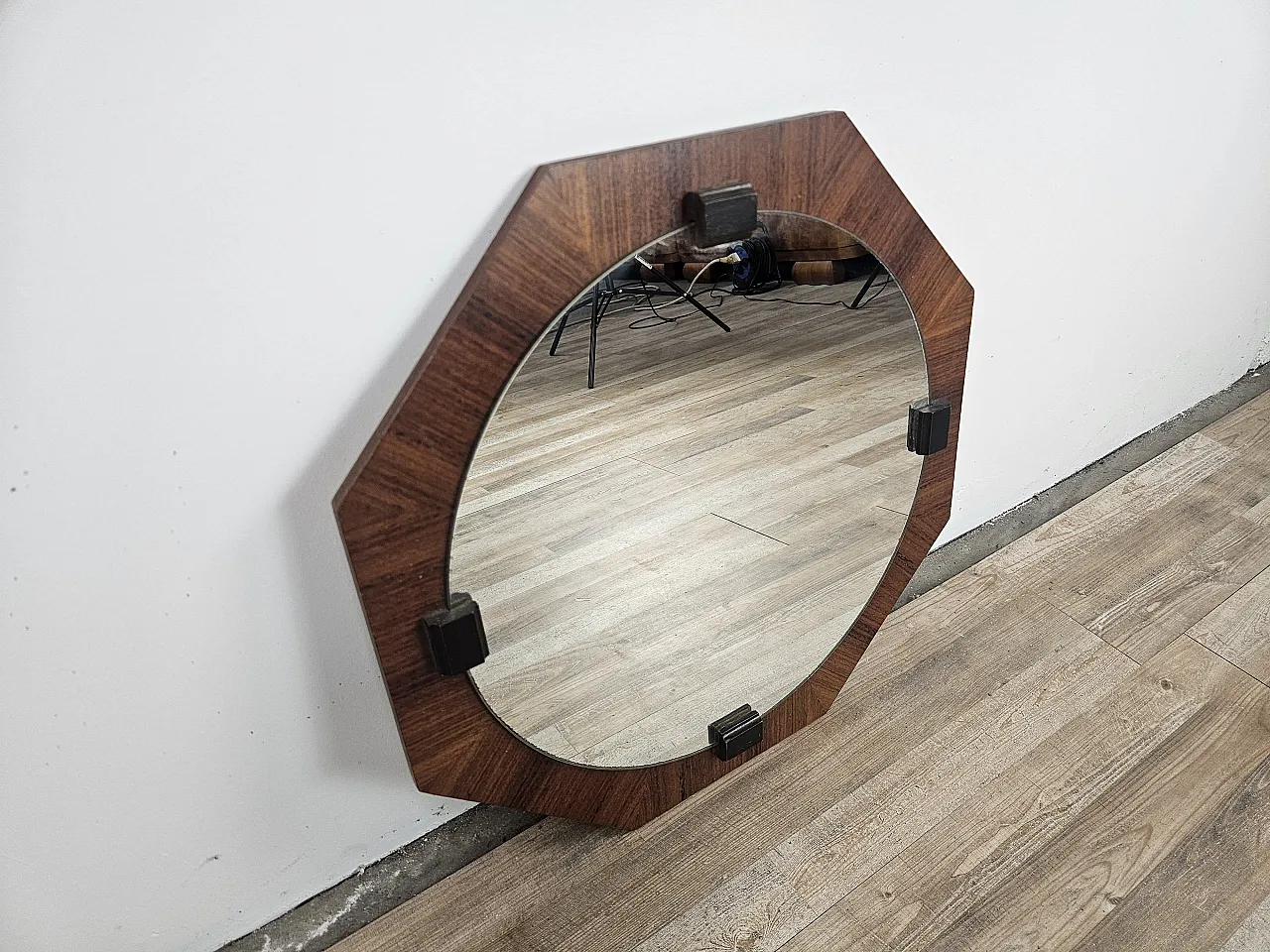 Octagonal mirror teak, 70s 1