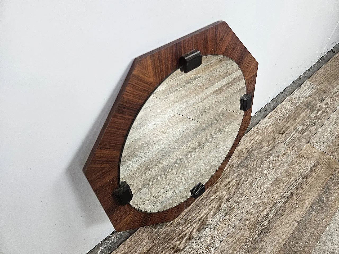 Octagonal mirror teak, 70s 2