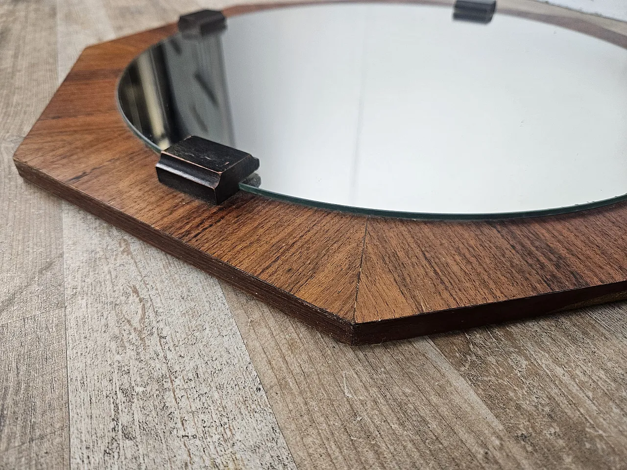 Octagonal mirror teak, 70s 12