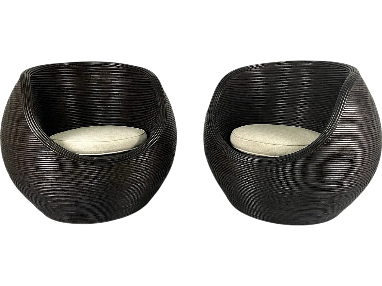 Pair of wicker and fabric armchairs by Vivai del Sud, 1980s 14