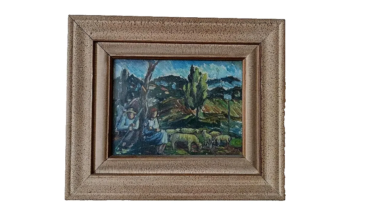 Dipinto olio su carta, primo '900 1