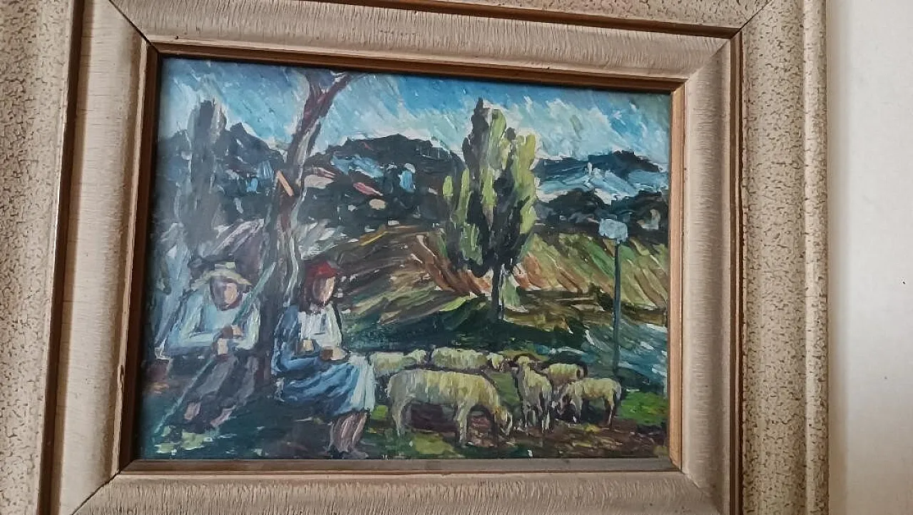 Dipinto olio su carta, primo '900 3