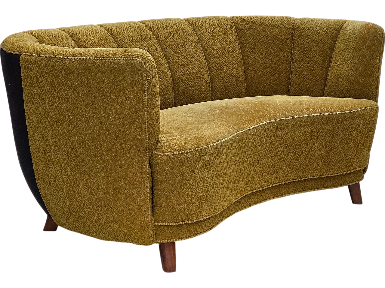 Danish 2 seater "Banan" sofa, green wool, ash wood, 1960s 21