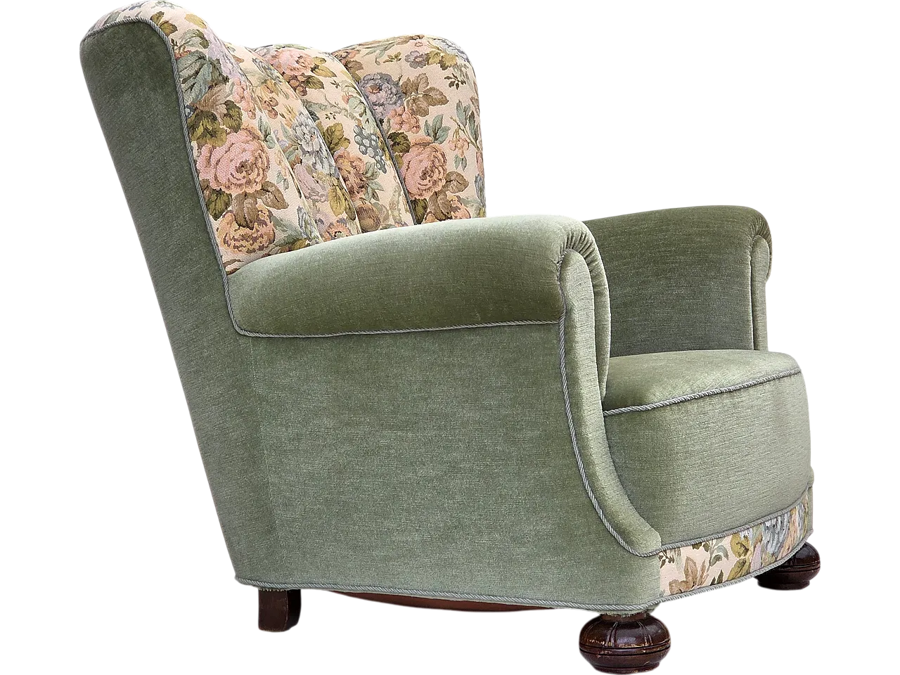 Danish relax armchair, green velour, 1970s 27