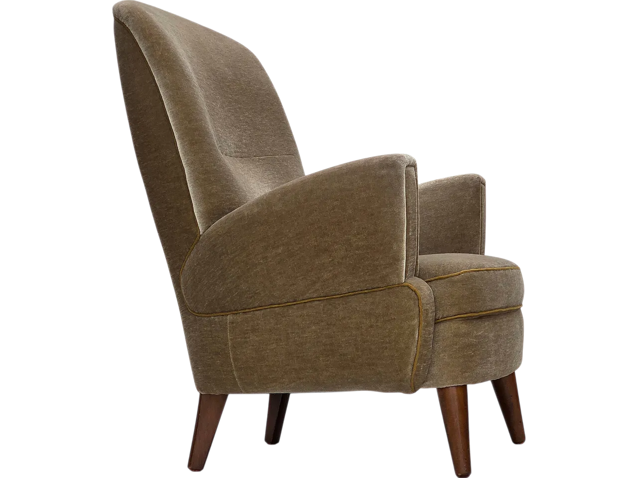 Danish armchair, green velour, beech wood legs, 1970s 12