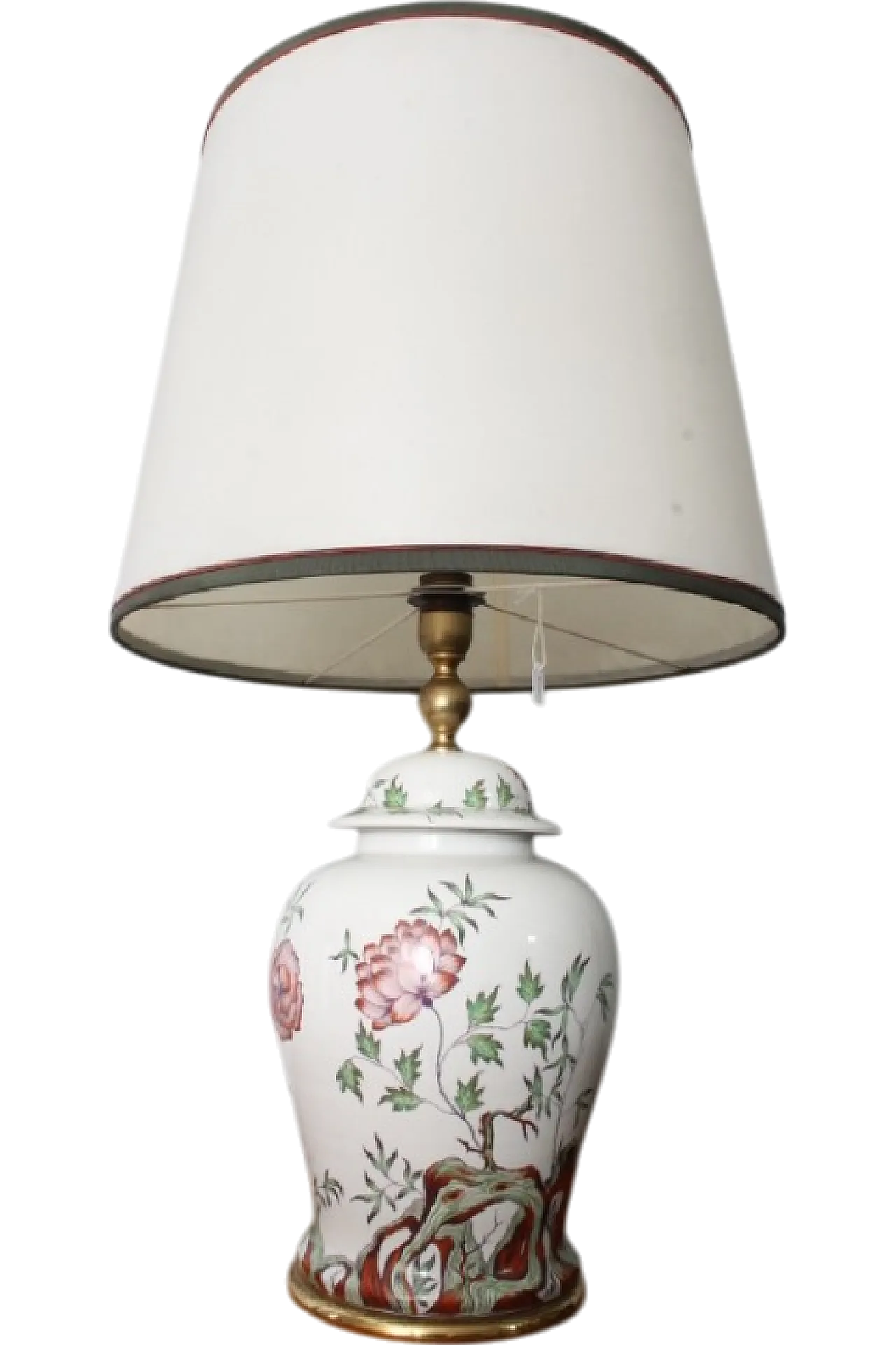Lampada porcellana Francese dipinta a fiori, anni '40 20