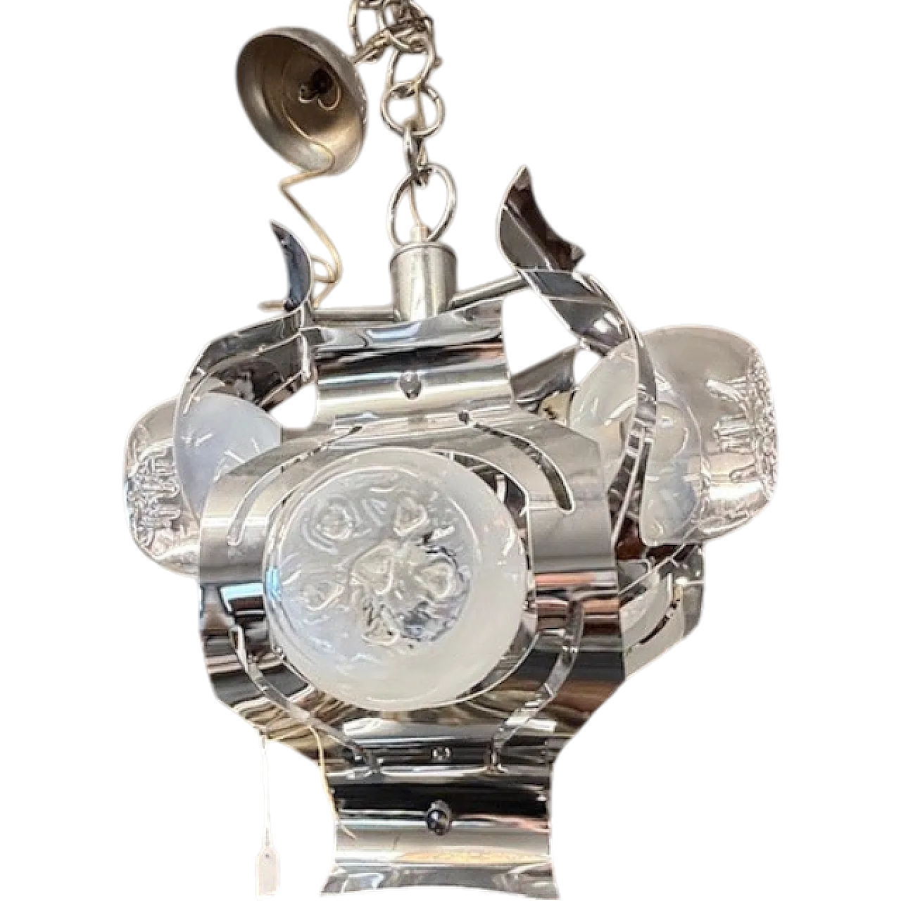 Chandelier Mazzega glass and steel six lights, 70s 12