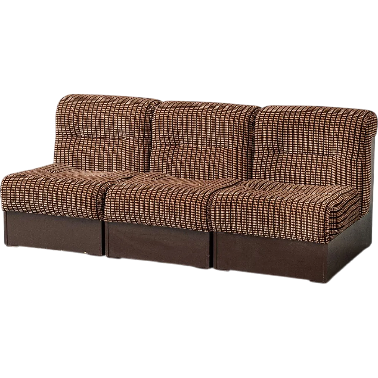 3 seater modular sofa in brown and wood velvet, 70s 14