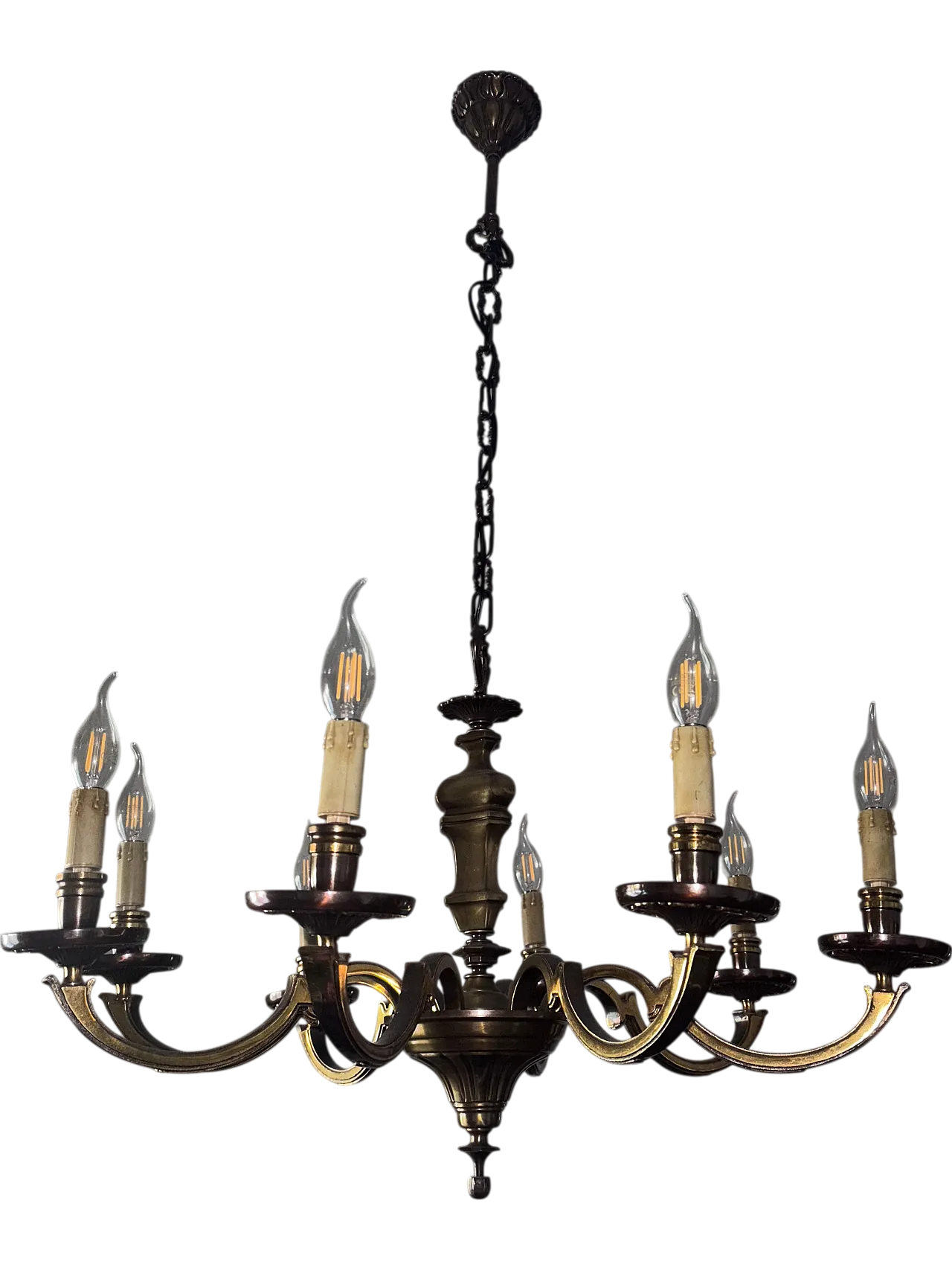 Lampadario in ottone 6 bracci, anni '50 11