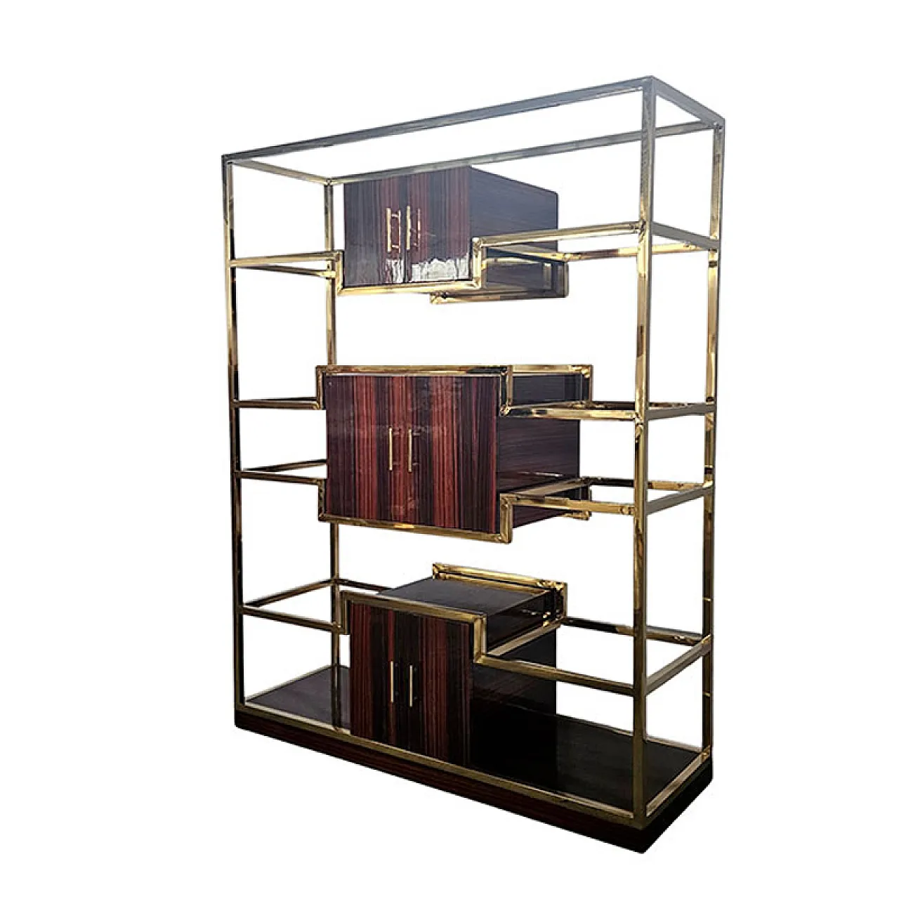 Libreria in ottone e legno, anni '90 4