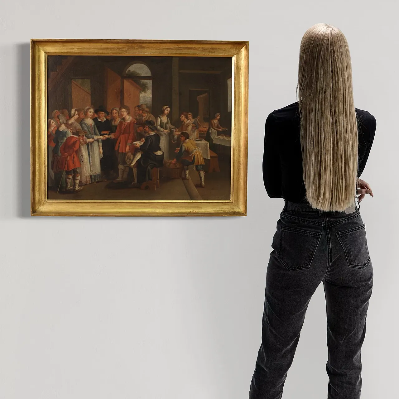 Quadro francese del XIX secolo, scena di genere con matrimonio 2