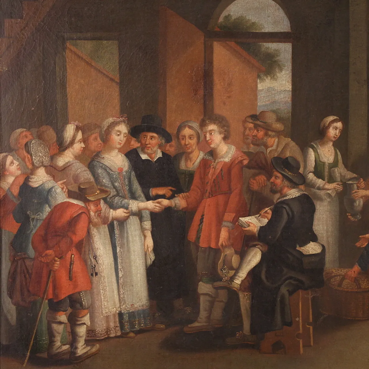 Quadro francese del XIX secolo, scena di genere con matrimonio 4