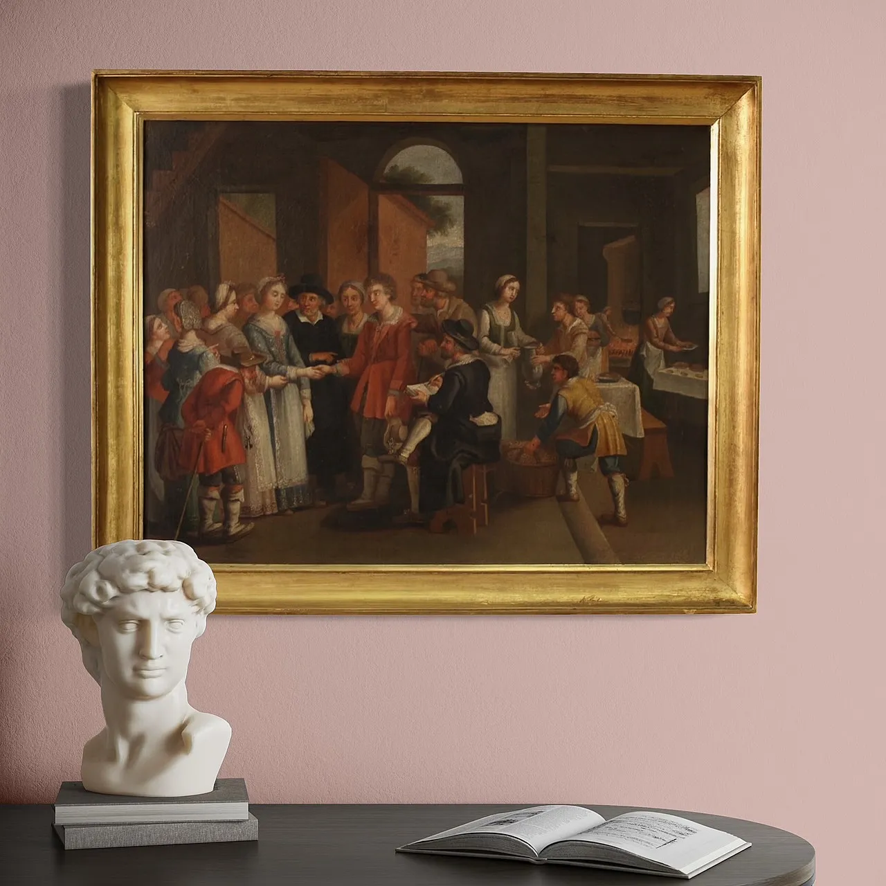 Quadro francese del XIX secolo, scena di genere con matrimonio 7