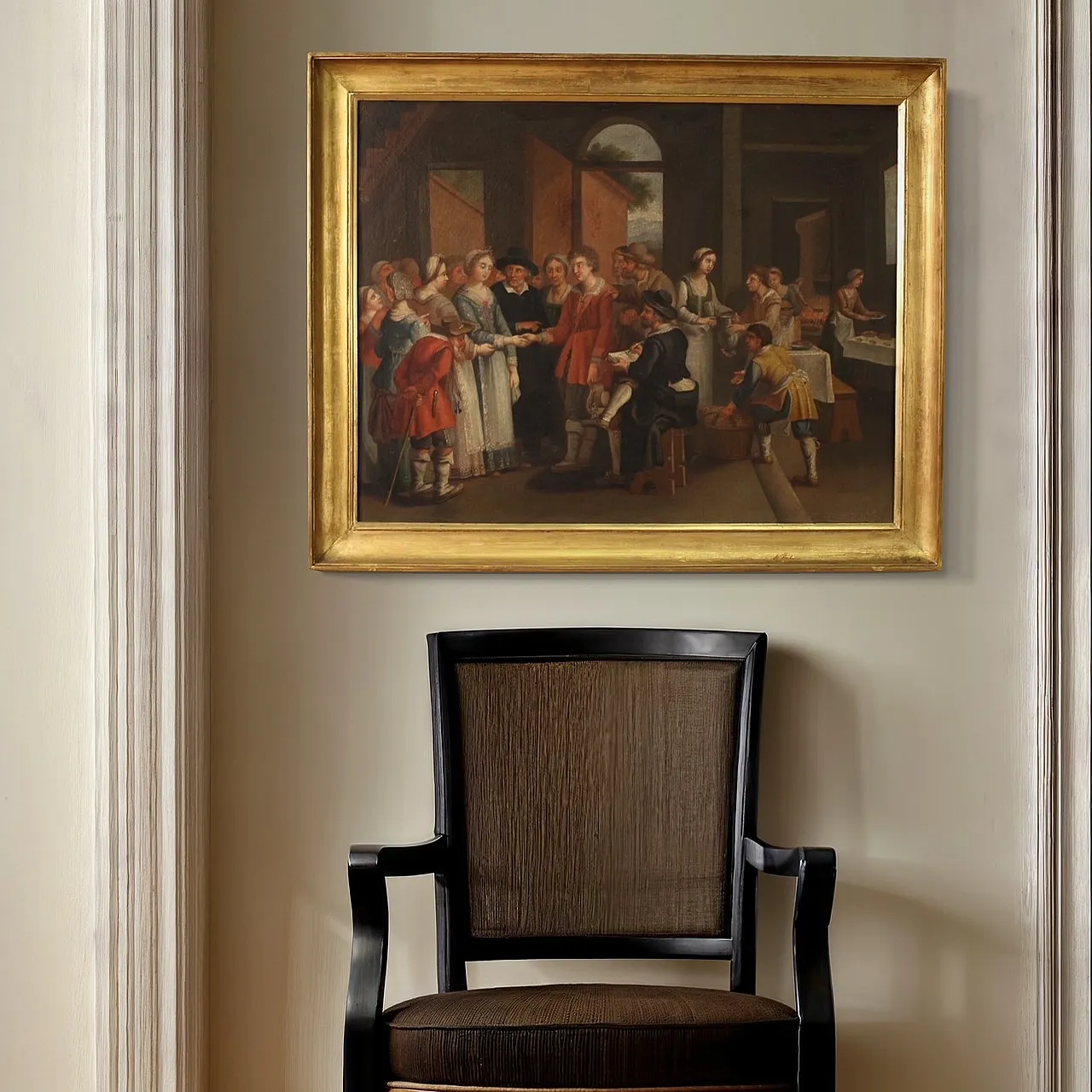 Quadro francese del XIX secolo, scena di genere con matrimonio 13