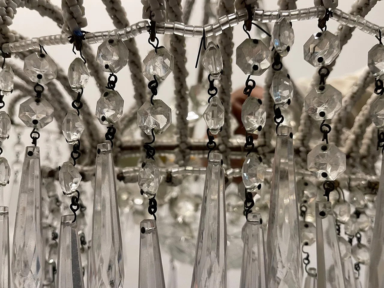 White Crystal Beaded Chandelier, 1960s 2