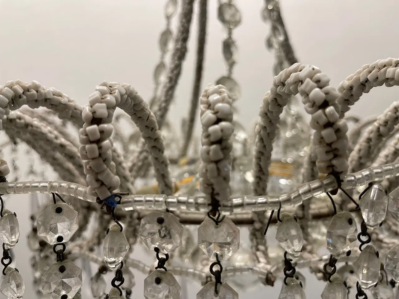 White Crystal Beaded Chandelier, 1960s 4