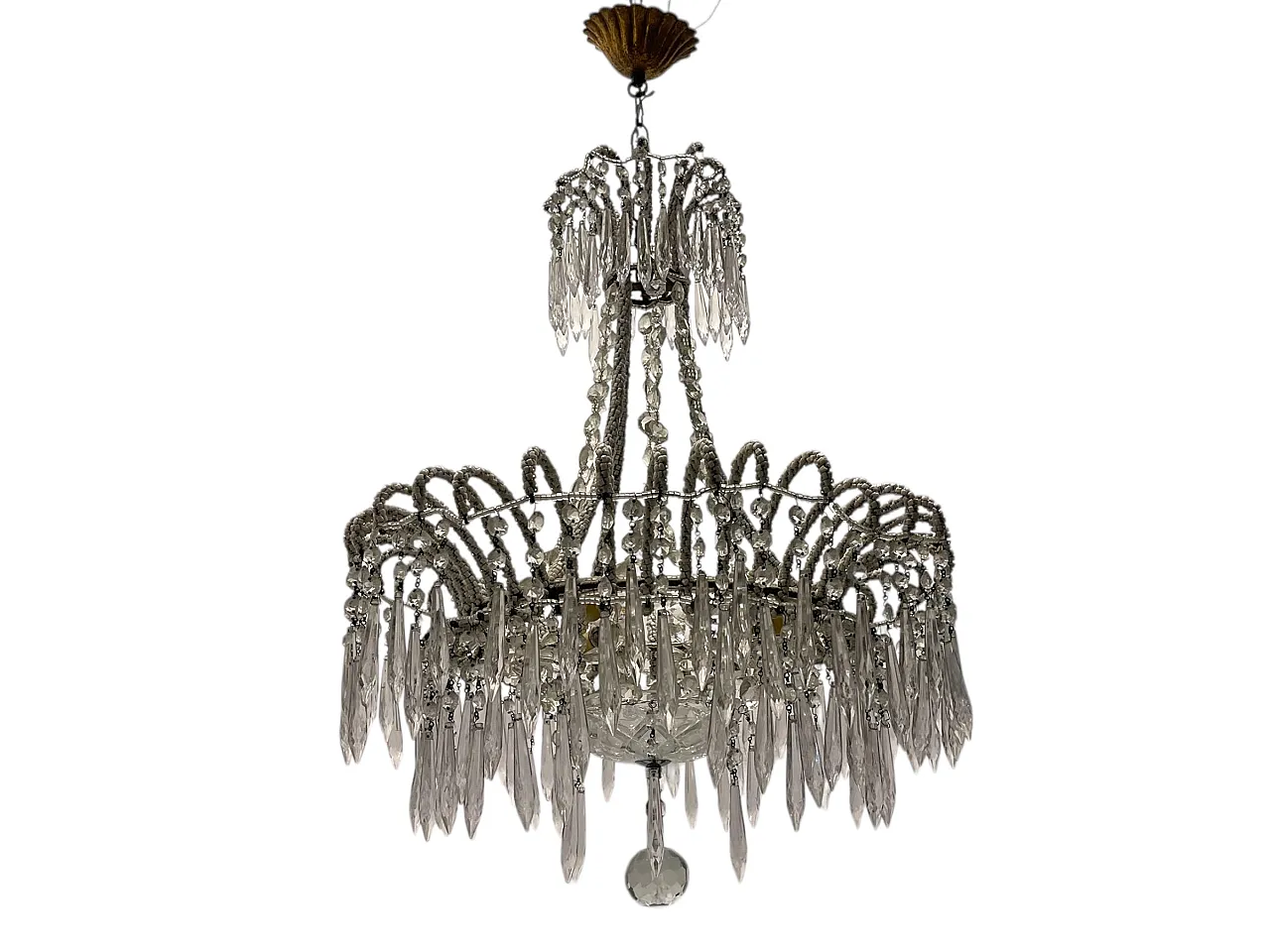 White Crystal Beaded Chandelier, 1960s 6