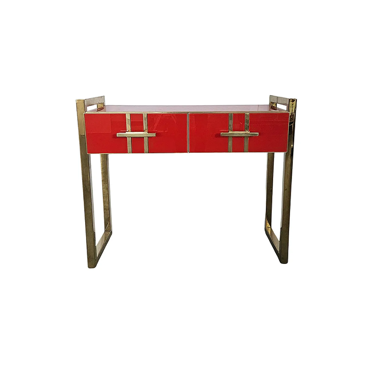 Consolle in vetro con due cassetti, anni '90 1