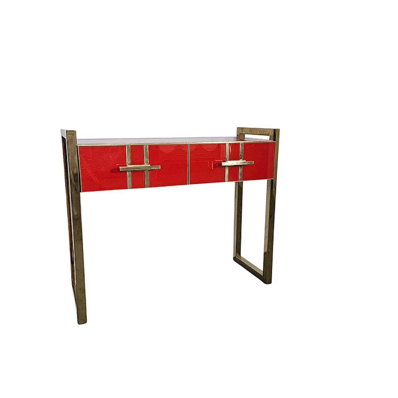 Consolle in vetro con due cassetti, anni '90 3