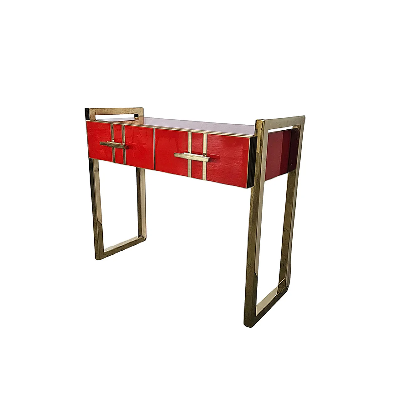 Consolle in vetro con due cassetti, anni '90 5