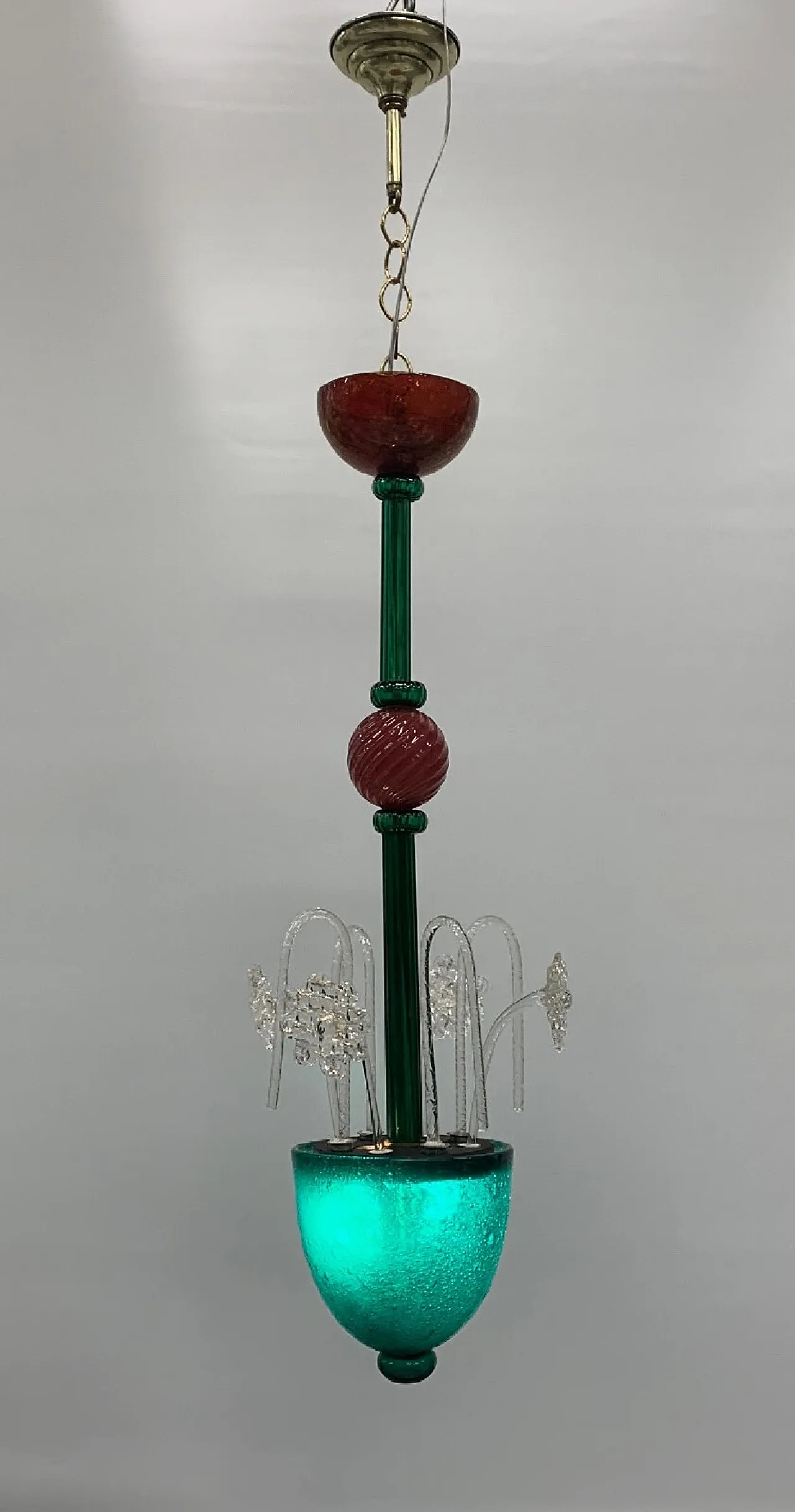 Lampadario attribuito a Seguso in vetro di Murano pulegoso, anni '40 1