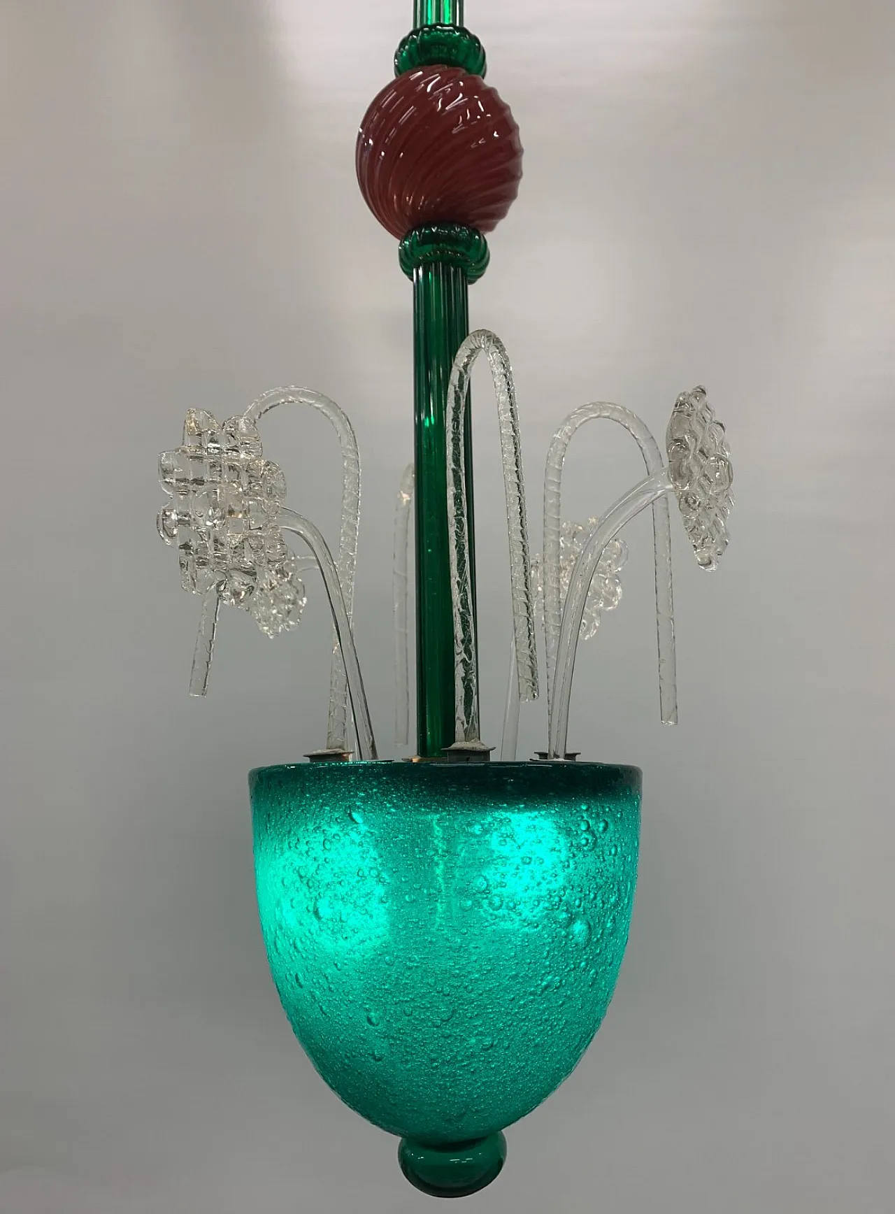 Lampadario attribuito a Seguso in vetro di Murano pulegoso, anni '40 4