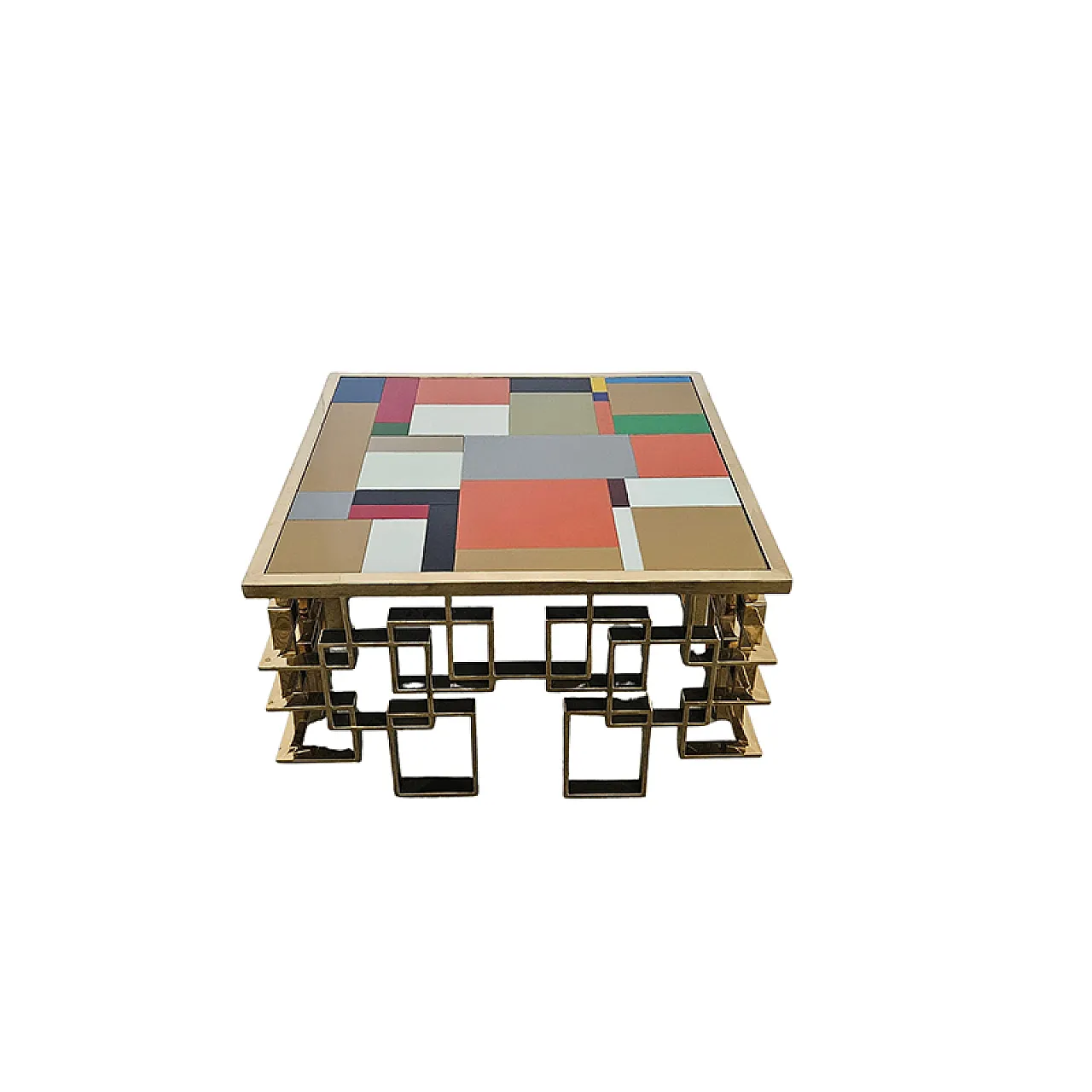 Tavolino da salotto in acciaio e top in vetro di Murano, anni '90 2