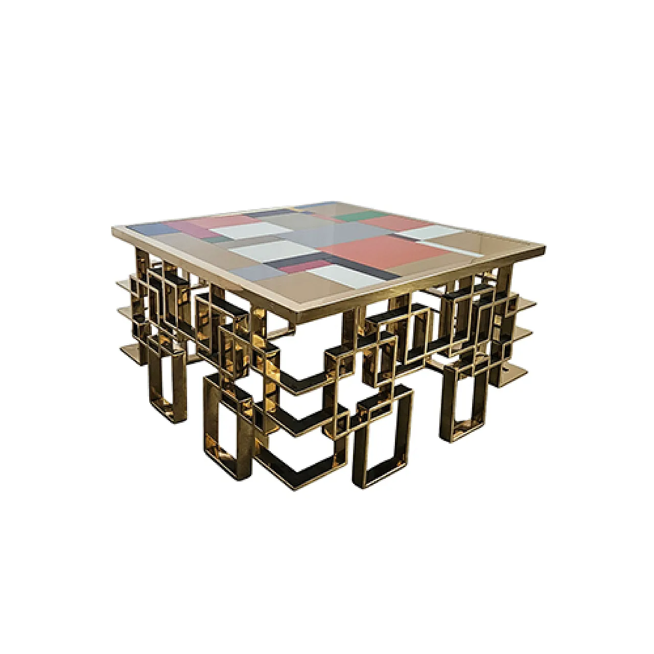 Tavolino da salotto in acciaio e top in vetro di Murano, anni '90 5